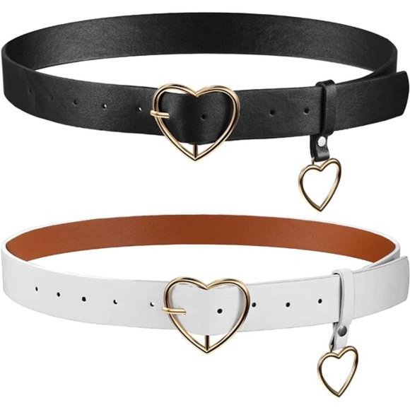 Heart-Shaped Belt 2 Pieces PU Leather Belt Metal Buckle Belt Soft Black Alt Belt main image 7